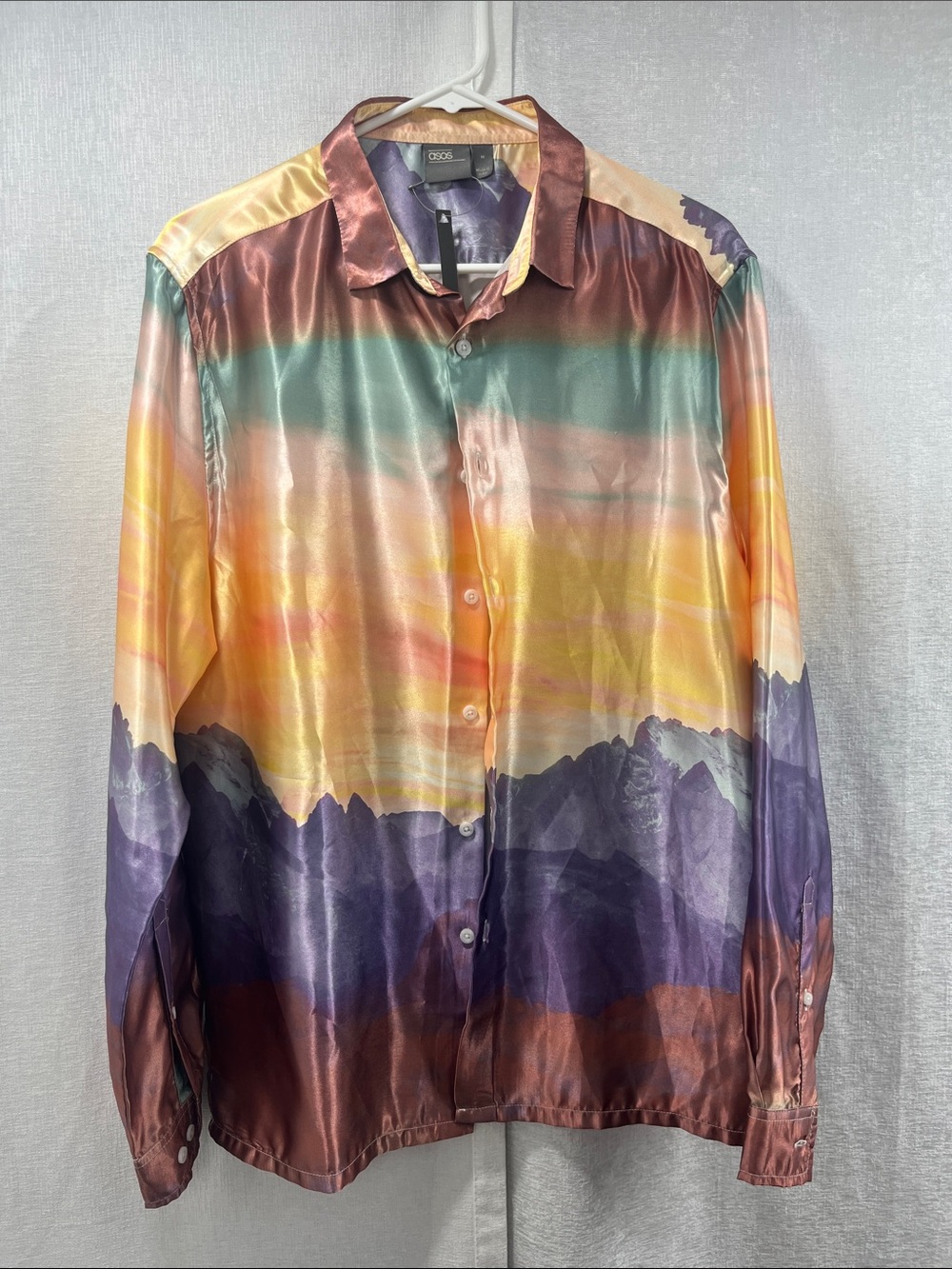 Silk-Look Mountain Print Shirt Jacket in Multicolor by ASOS